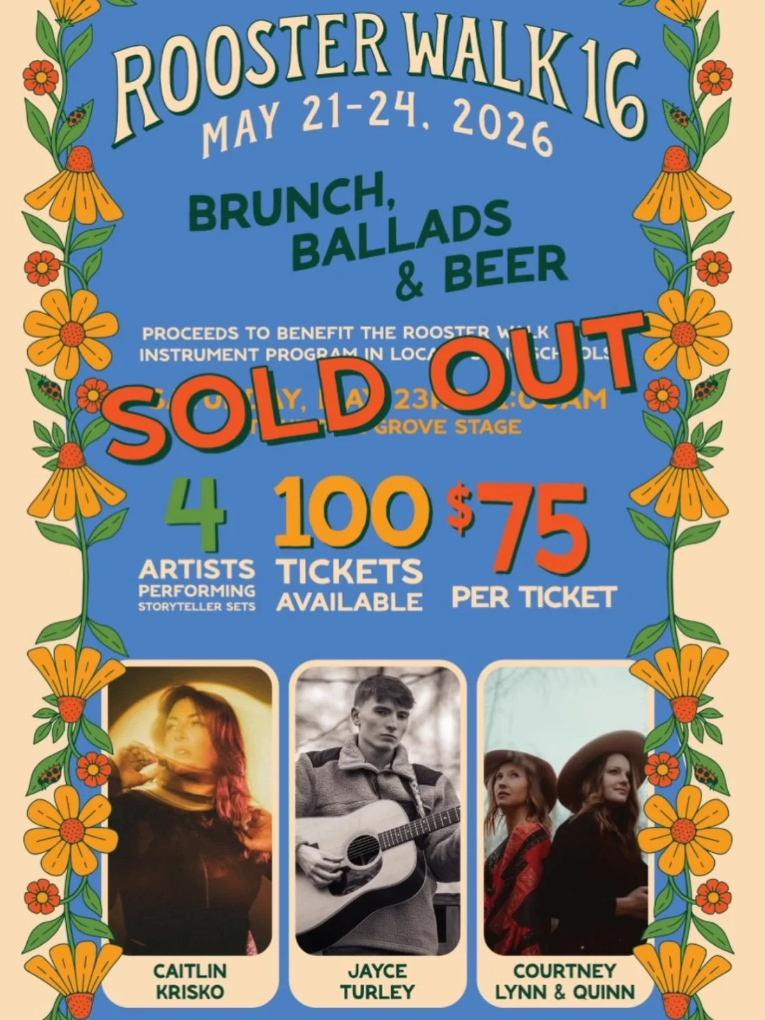We are so looking forward to performing at Rooster Walk 16 &mdash; Brunch, Ballads &amp; Beer alongside the incredible talents of Caitlin Krisko and Jayce Turley.

This one-of-a-kind experience is already SOLD OUT! A chef-prepared brunch from Pickle 