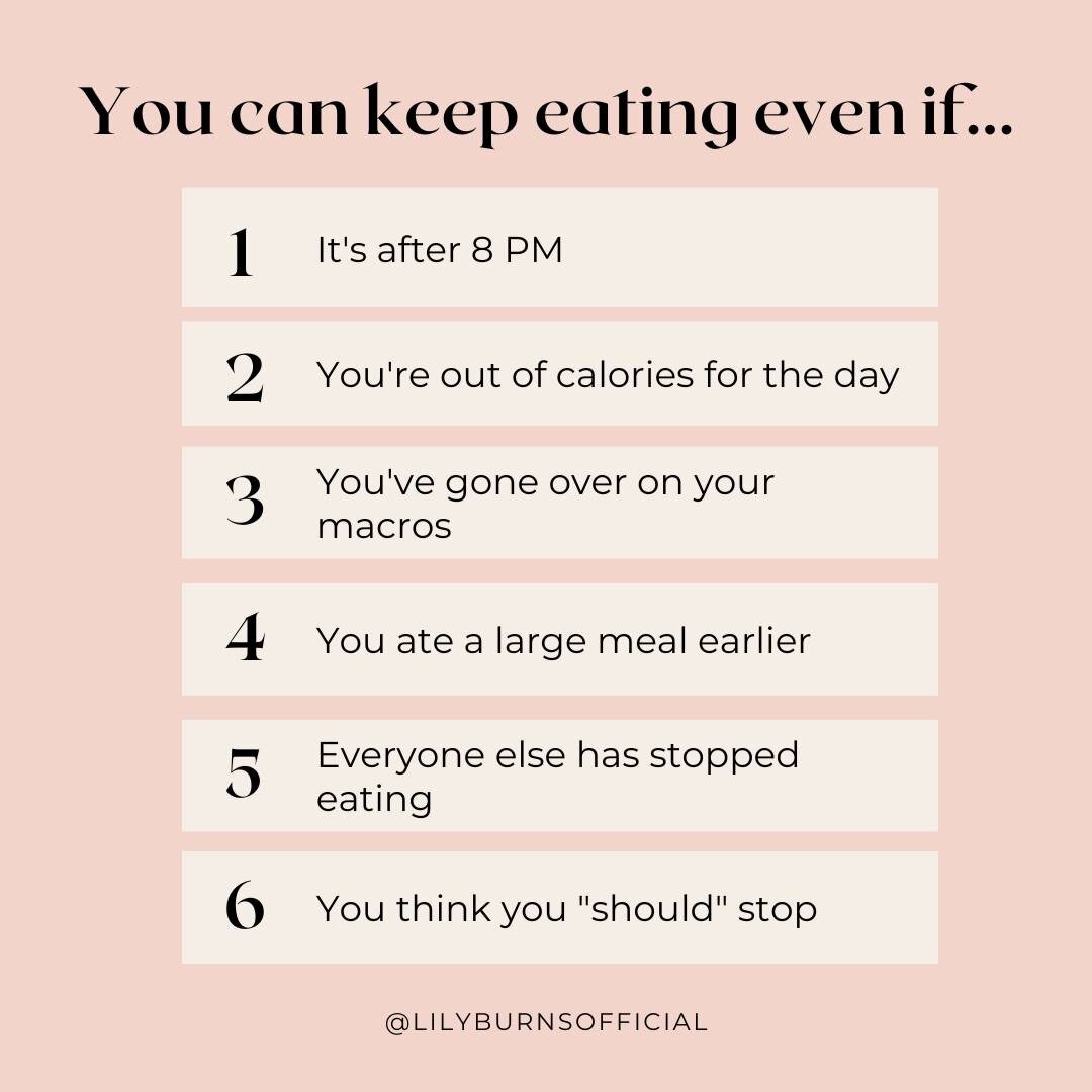 How to silence all of the noise 🔈telling you to stop eating and actually know when is the right time to stop. 

You've been there. You want to keep eating, but there are 1000 reasons your brain is telling you to stop. You're second guessing yourself
