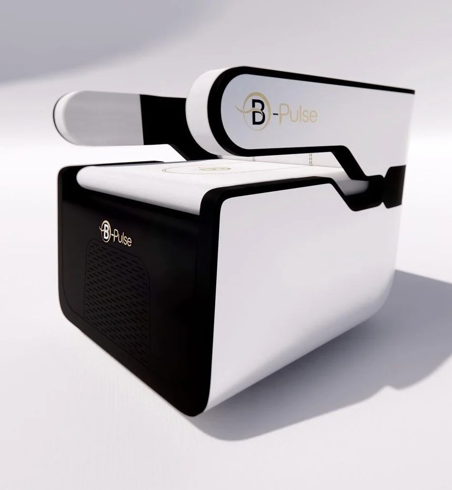 A modern, sleek medical or scientific device labeled 'B-Pulse' with a white and black design.
