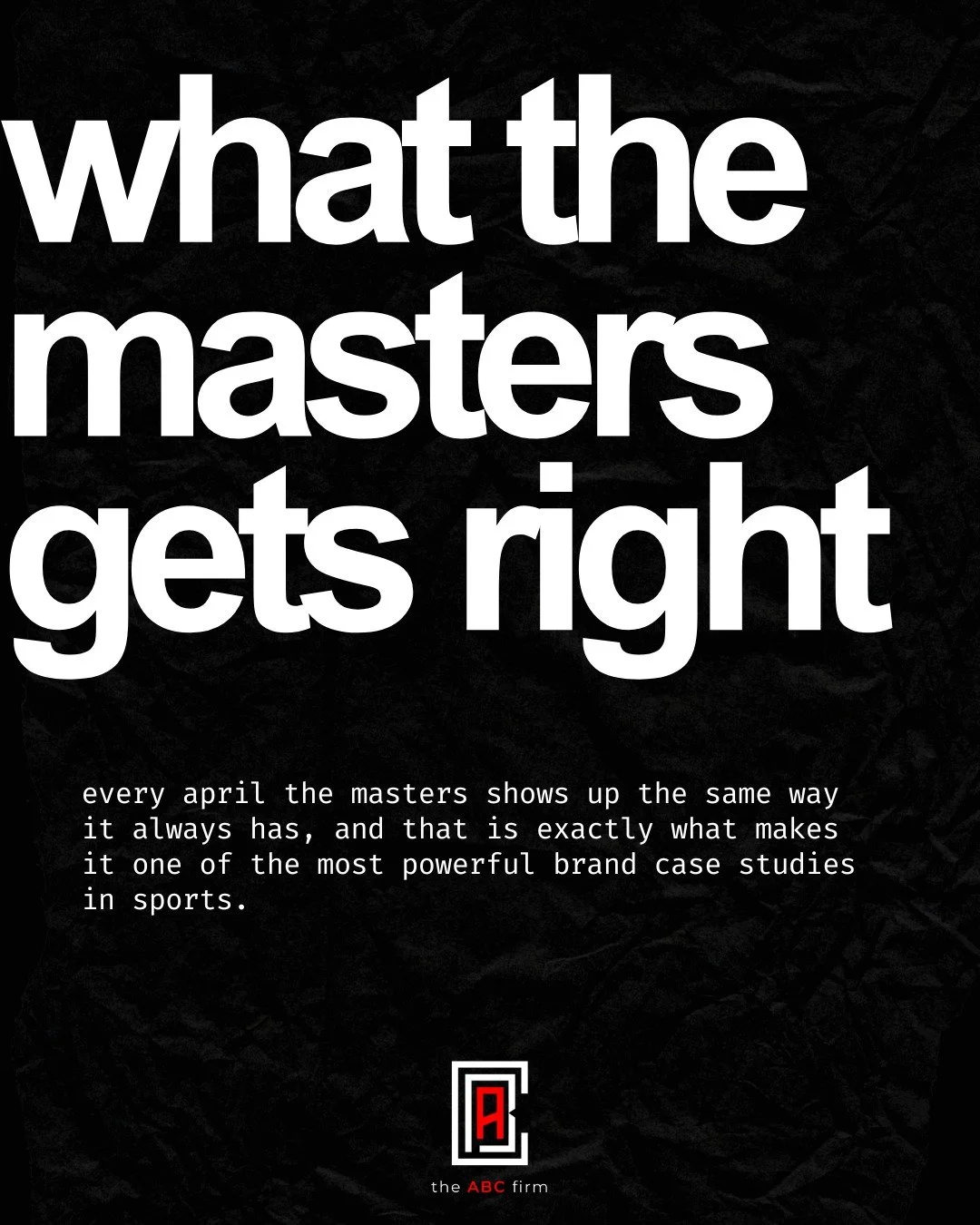 every april the masters takes over and the whole sports world slows down for four days. no flashing lights, no overproduction, no desperate grab for attention. just tradition, excellence, and a brand that has stayed exactly the same for decades.
that