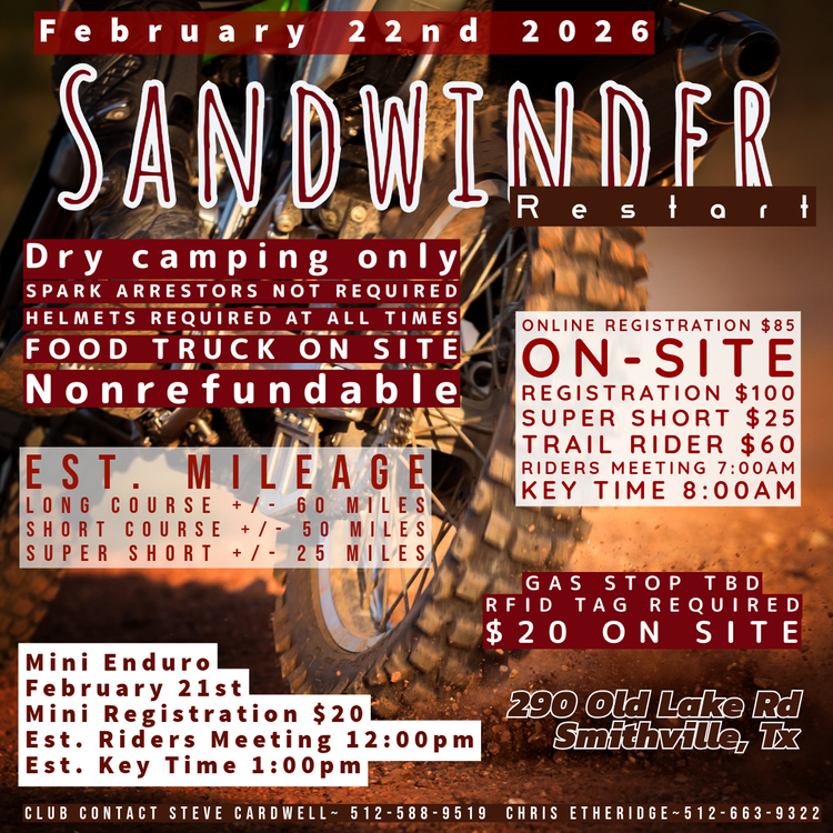 2026 Sandwinder Restart — Texas State Championship Enduro Circuit - TSCEC