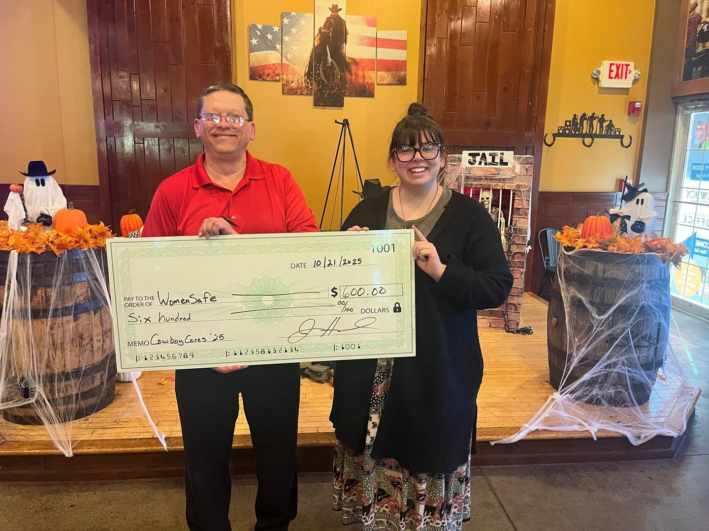 Giving back is what Cowboy Cares is all about. 💜 We’re honored to support WomenSafe with a $600 donation to help further their incredible work. Thank you to everyone that came out to support!  #CowboyCares #WomenSafe #StrongerTogether