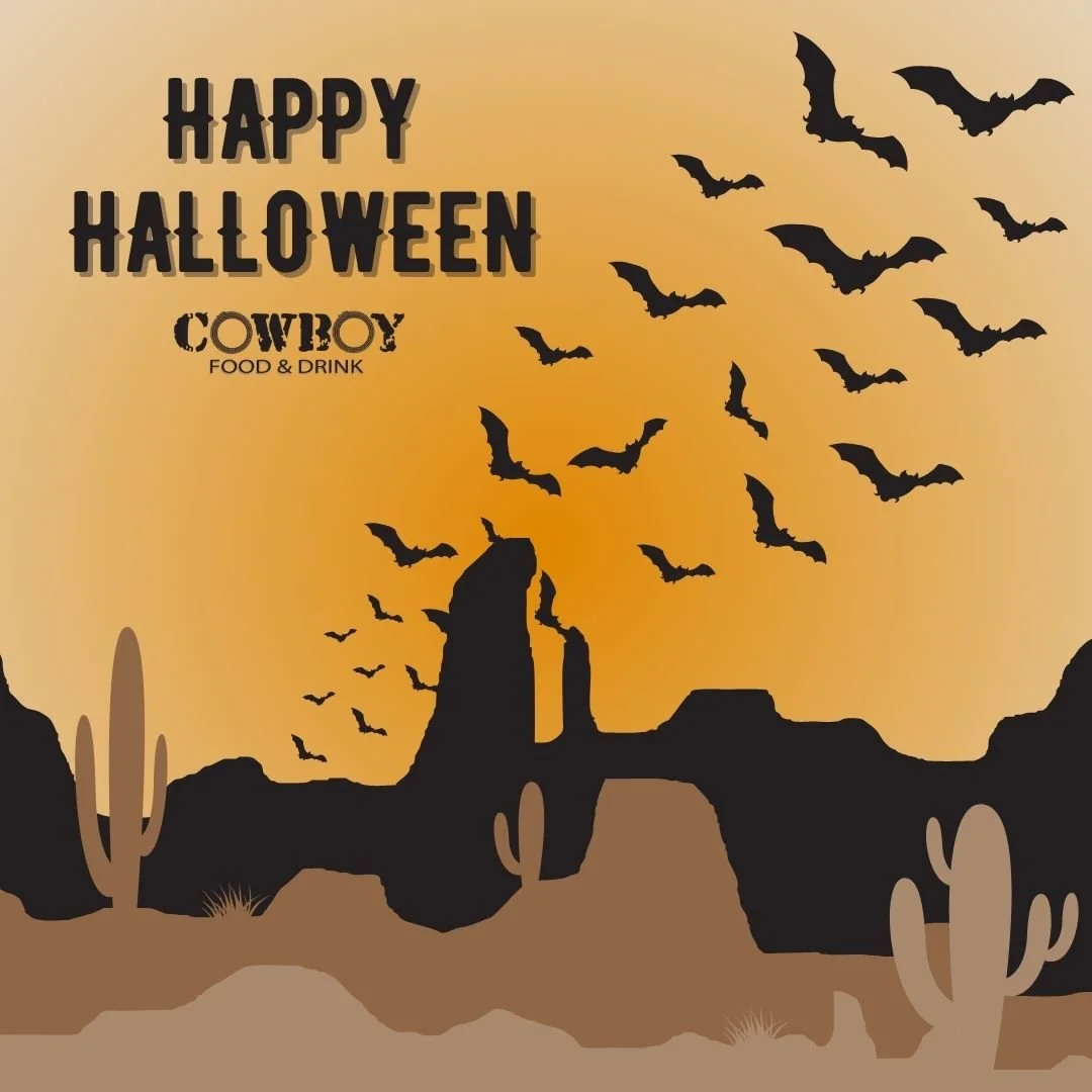 🎃 Happy Halloween from all of us at Cowboy Food &amp; Drink! 🧡 Swing by for good food, great drinks, and a howlin&rsquo; good time. Have a safe and spooky night! 👻🍂
