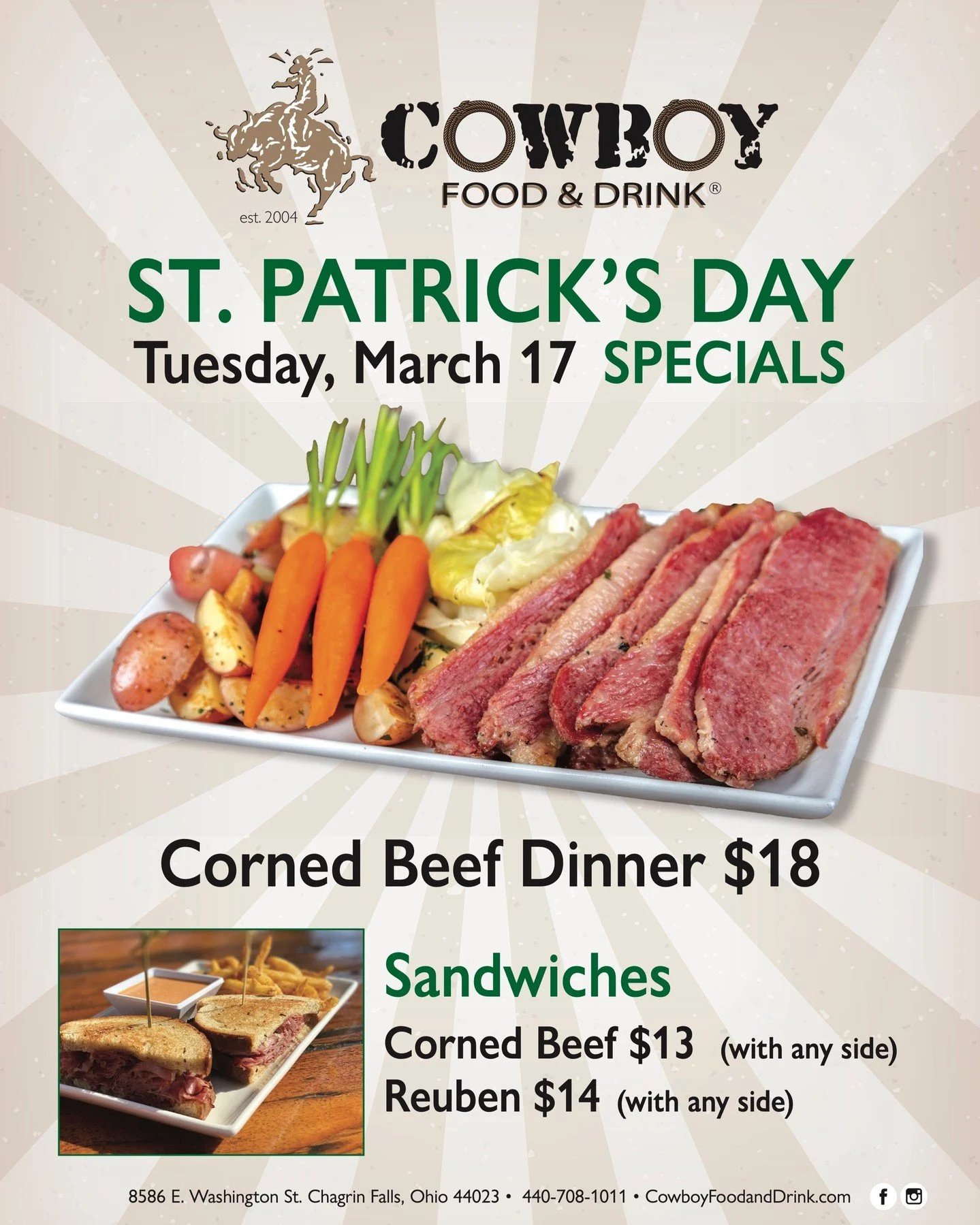 Shamrocks &amp; smoked meats. ☘️🔥 Celebrate St. Paddy's next week the Cowboy way &mdash; we&rsquo;ll handle the food, you bring the crew.