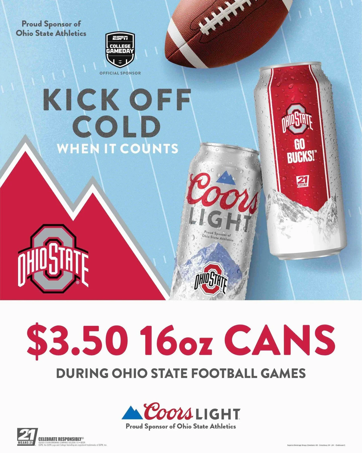 🚨 Your couch called. It's tired of hosting game day. 🚨 Trade the living room for cold beers, smoky BBQ, and a whole lot of football at Cowboy! 🍻 Buckeyes fans can score $3.50 Coors Light cans, while Browns fans can tackle $3 Bud Light bottles, $7 