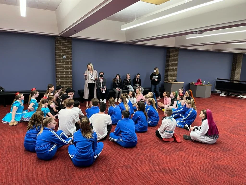 Miss Kristy giving the dancers a pep talk before the Candance Diamond Dance Off.  (2022)