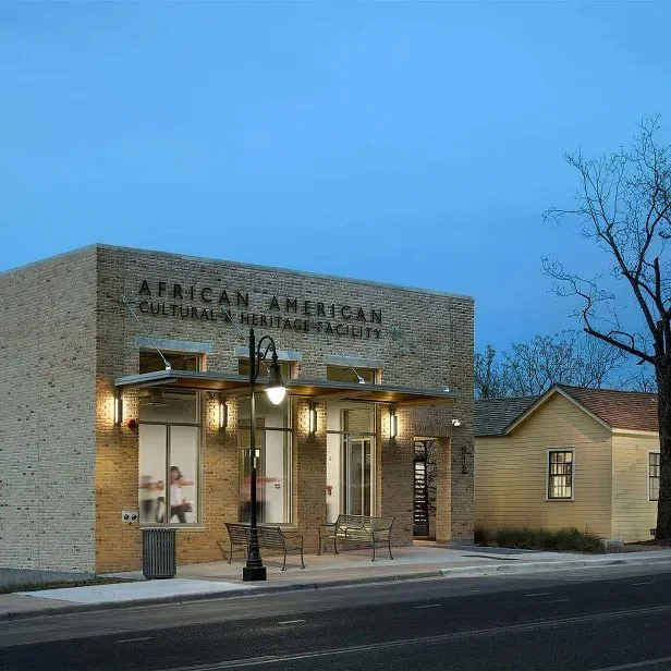 Exterior of a tan brick building