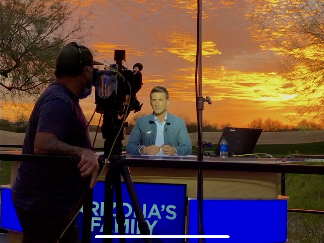 Field anchoring under an Arizona sunset