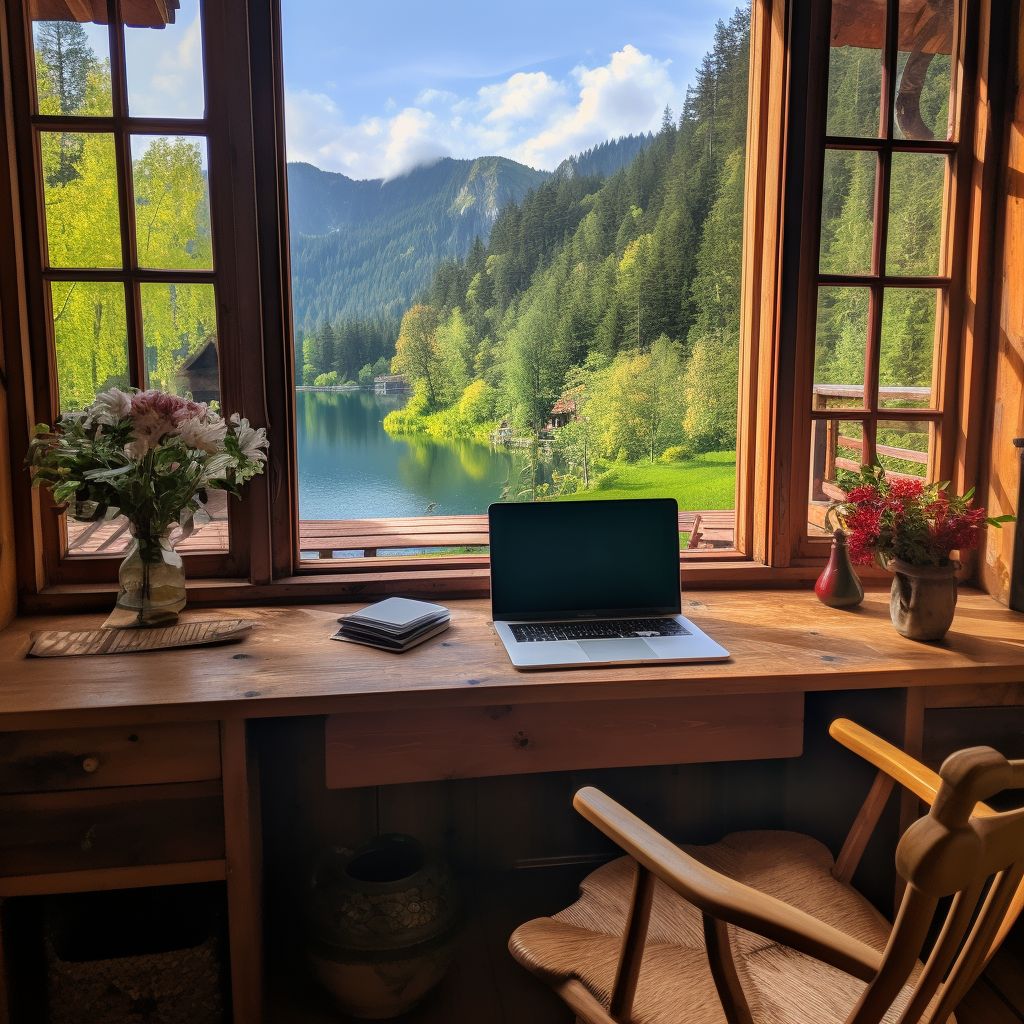 Author Writing Moody Vibes Aesthetic Writing Desk Cozy Writing Corner Window Overlooking Scenery