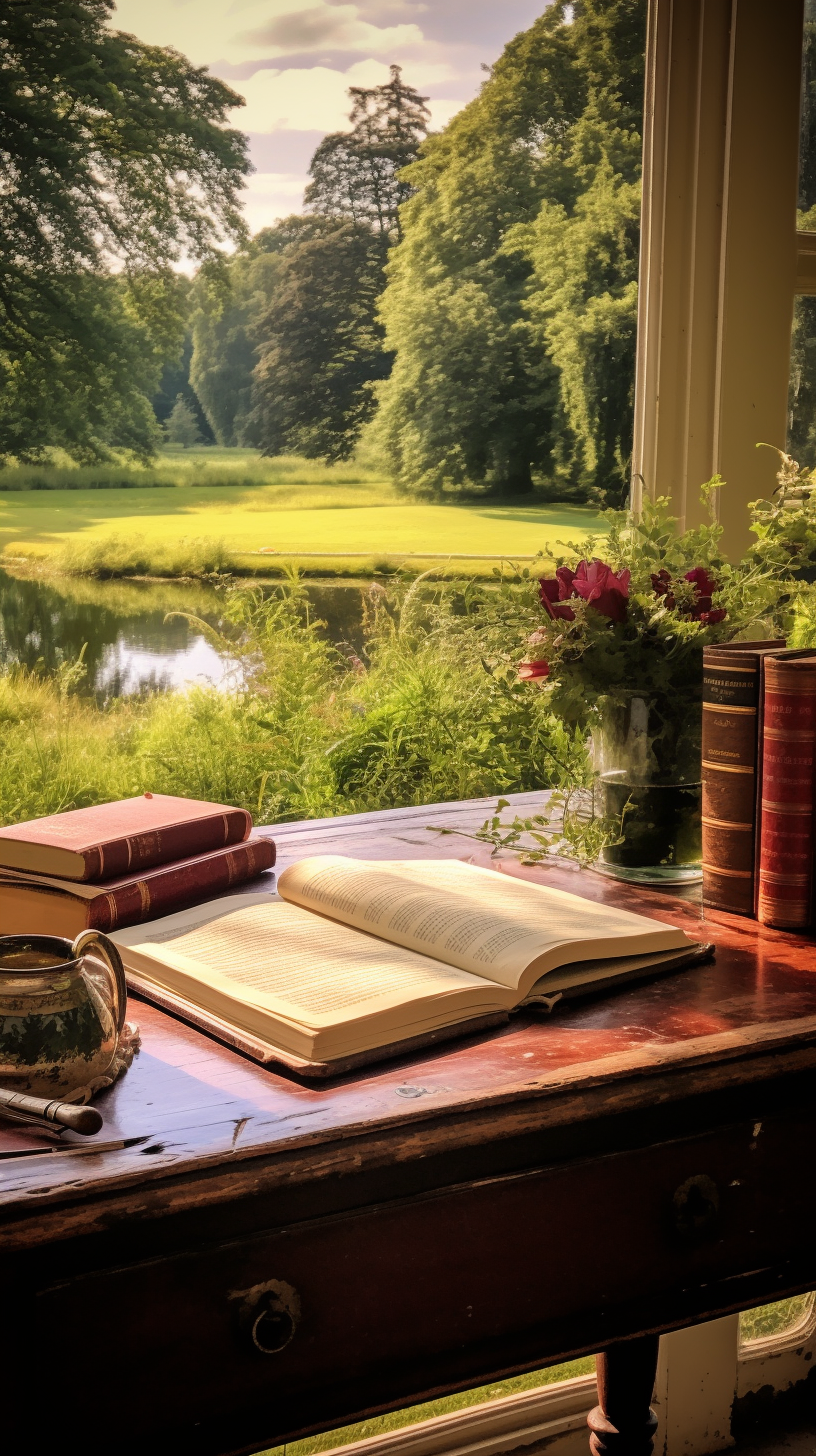 Author Writing Moody Vibes Aesthetic Writing Desk Cozy Writing Corner Window Overlooking Scenery
