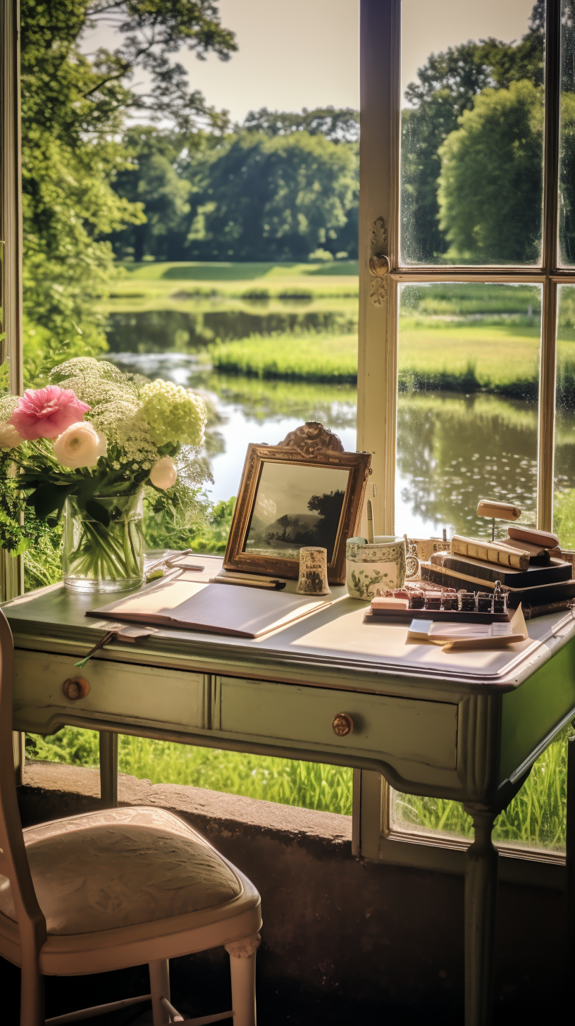 Author Writing Moody Vibes Aesthetic Writing Desk Cozy Writing Corner Window Overlooking Scenery