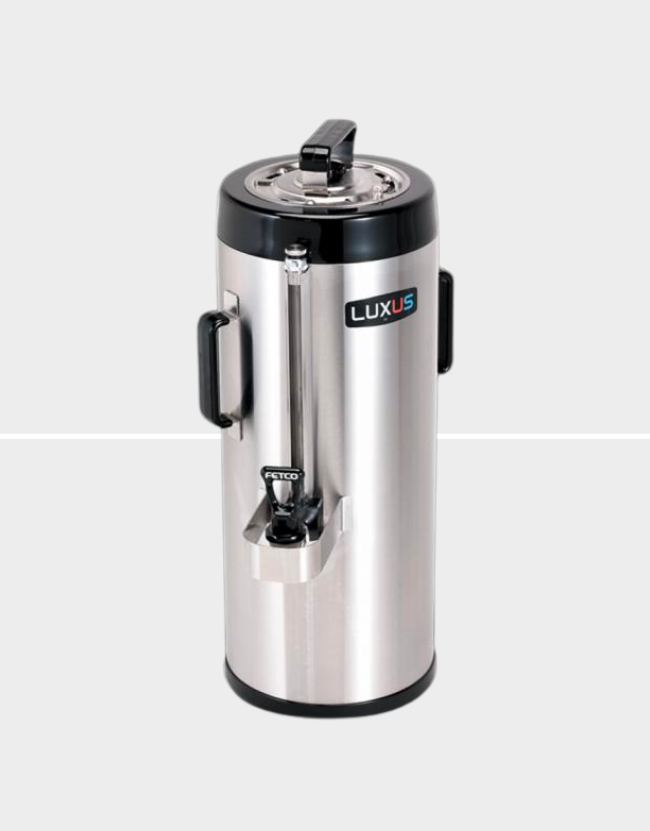 Restaurantware Met Lux 3L Coffee Dispenser, 1 Pump Lever Coffee Pump Dispenser-25 HR Heat Retention, Built-in Handle, Silver Stainless Steel Airport