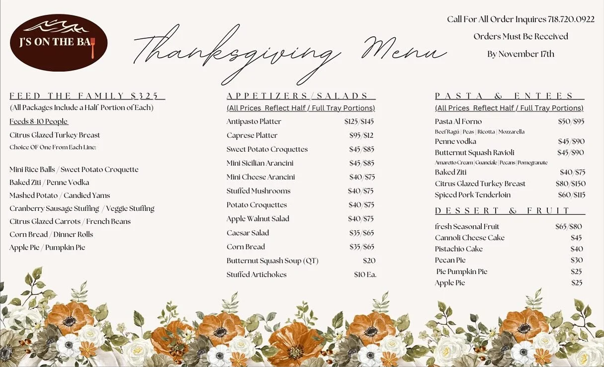 All orders must be received by November 17, 2025. DELIVERY WILL BE AVAILABLE‼️First come&hellip; first serve. So give us a call 718.720.0922 or order online www.jsonthebaysiny.com

#thanksgiving #gobblegobble #turkey #sweetpotato #stuffing #yams #cat