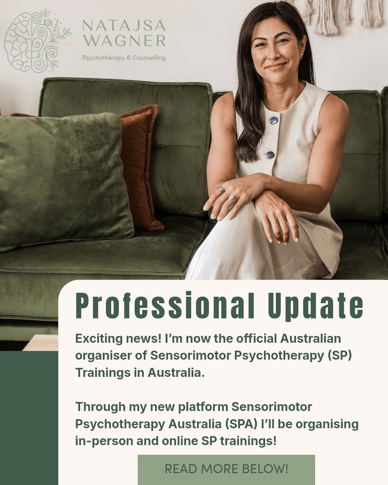 🌿 Big News: Sensorimotor Psychotherapy Australia is Here!

I&rsquo;m so excited to share this meaningful update with you.

After years of deep engagement with Sensorimotor Psychotherapy (SP), I&rsquo;ve officially partnered with the Sensorimotor Psy