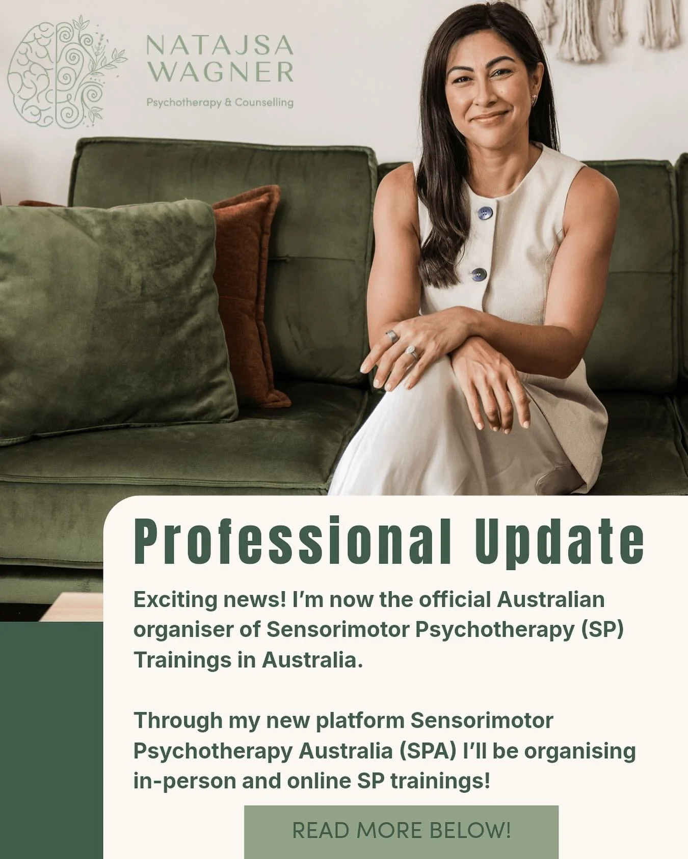 🌿 Big News: Sensorimotor Psychotherapy Australia is Here!

I&rsquo;m so excited to share this meaningful update with you.

After years of deep engagement with Sensorimotor Psychotherapy (SP), I&rsquo;ve officially partnered with the Sensorimotor Psy