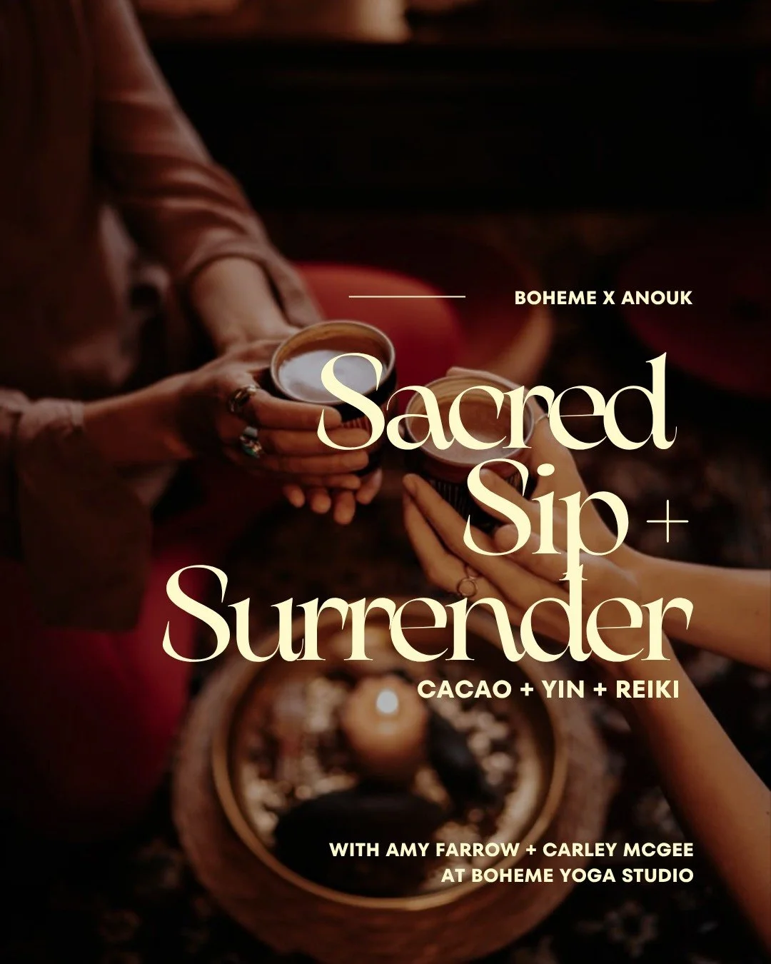 A gentle pause. 
A heart-opening space. 
A return to you.

Immerse in a nurturing journey of cacao, Reiki, yin yoga, and subtle layers of sound and scent&mdash;each element thoughtfully woven to restore, realign, and reconnect you with your heart's w