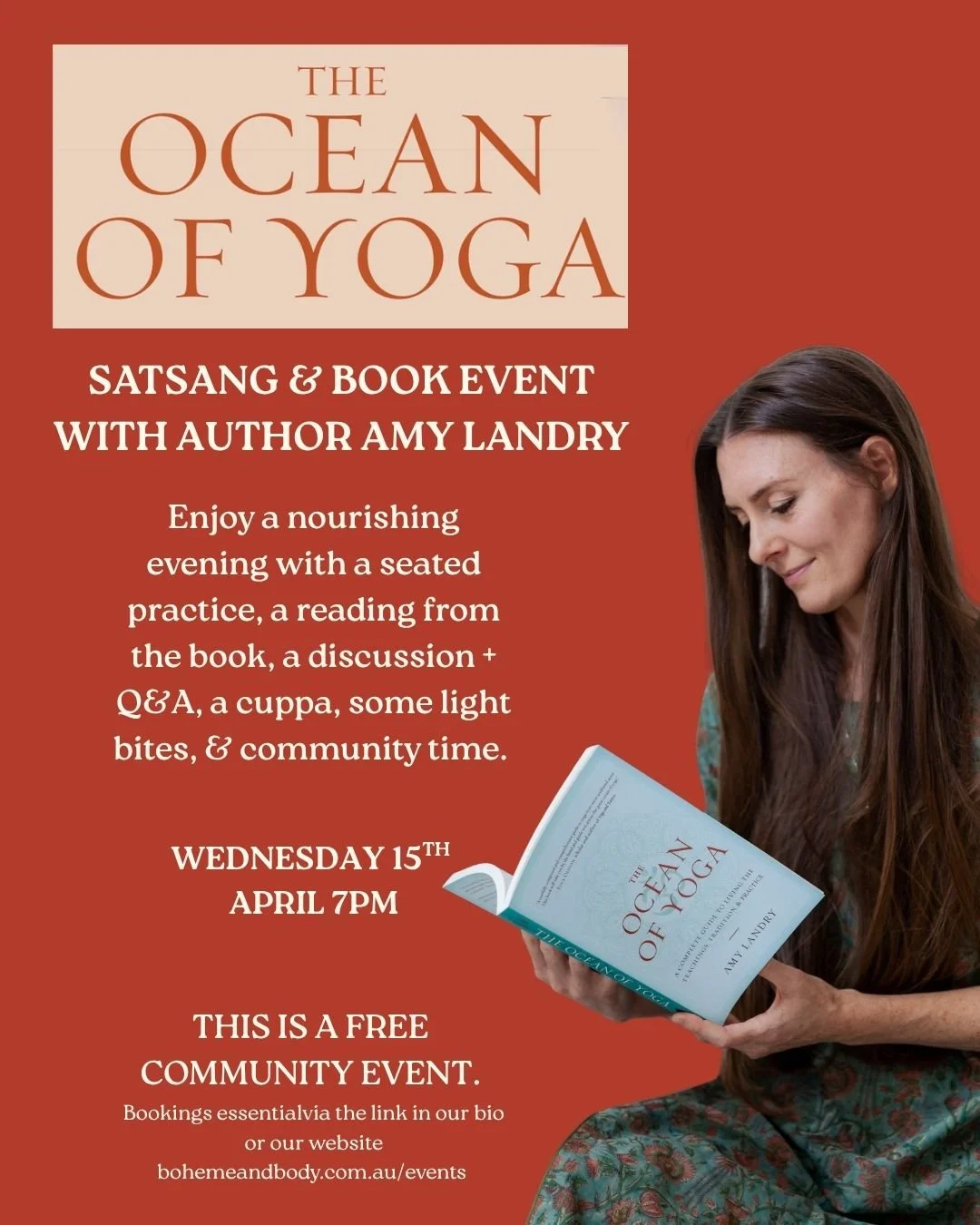 The Ocean of Yoga: Satsang + Book Launch with @amyelandry 

For anyone yearning to delve into the subtle wisdom teachings of Yoga.

Join senior yoga teacher and author Amy Landry for a special event celebrating her new book, The Ocean of Yoga.

This 