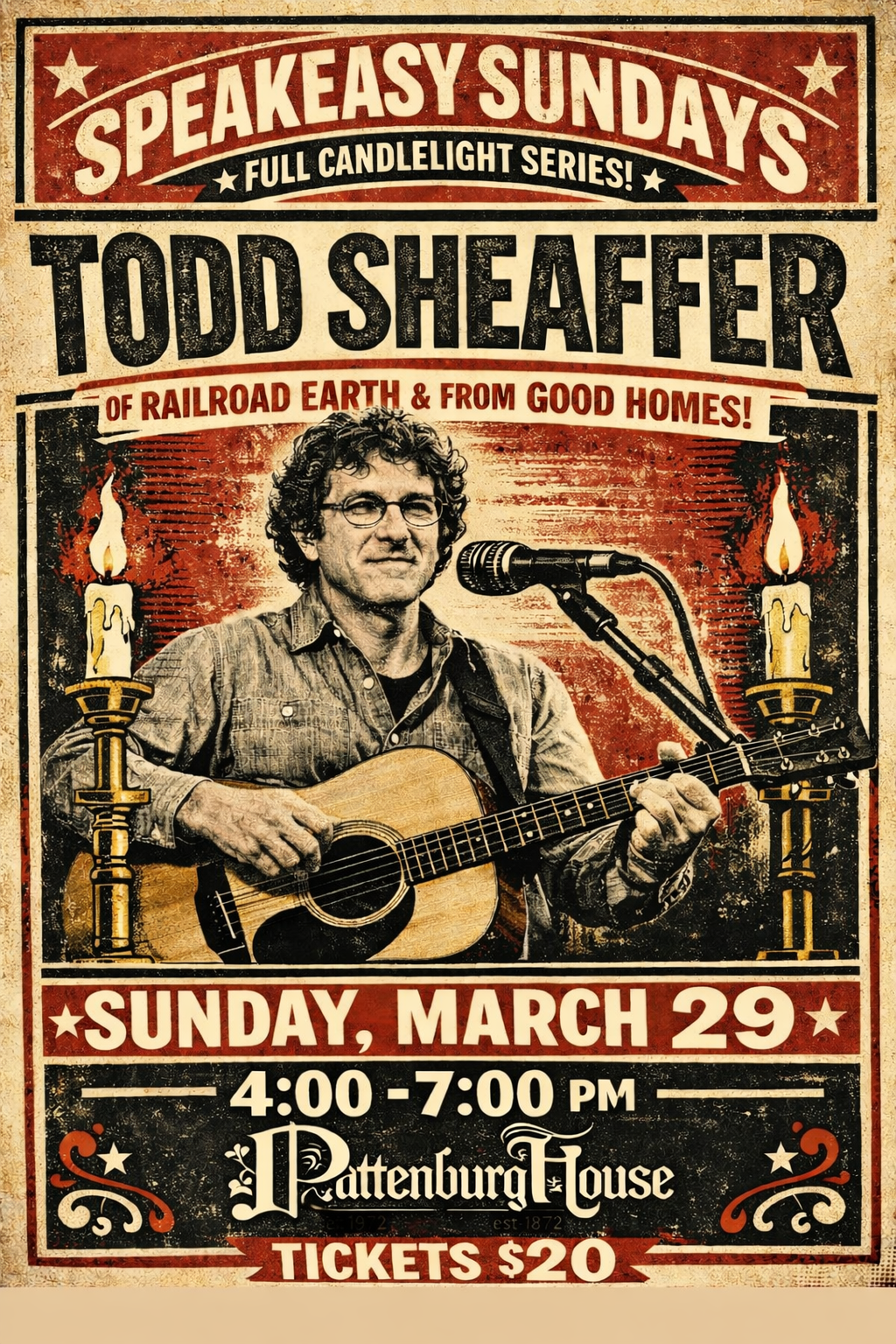 Poster for New Year's Eve event featuring Jimmy Lahey and The Gray Man Group performing at Talentburg, December 31st, from 8 PM to midnight, with a cover charge of $20 including a glass of champagne.