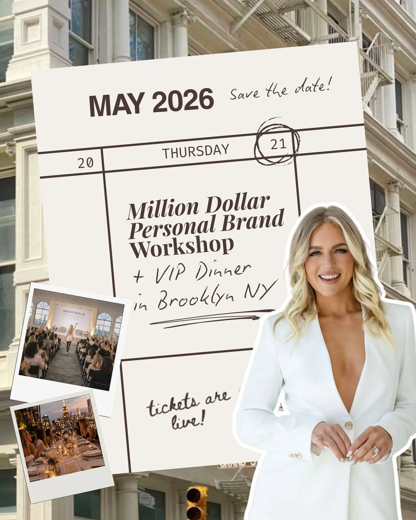 HEY GIRLFRIEND- Your million dollar personal brand era starts next month!!

I am SO excited to announce that I will be SPEAKING at the Million Dollar Personal Brand Workshop in Brooklyn, New York on May 21st &mdash; and I want you there with me.

Thi