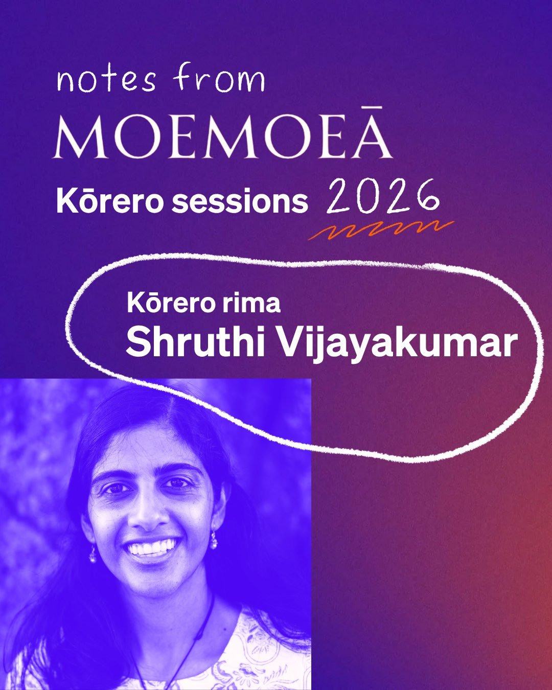 A heartfelt mihi to Shruthi Vijayakumar for the depth and vulnerability she brought to our recent Moemoeā kōrero, hosted by Tuihana Ohia, and to everyone who joined and shared their whakaaro.

Together, Shruthi and Tuihana explored culture, identity,