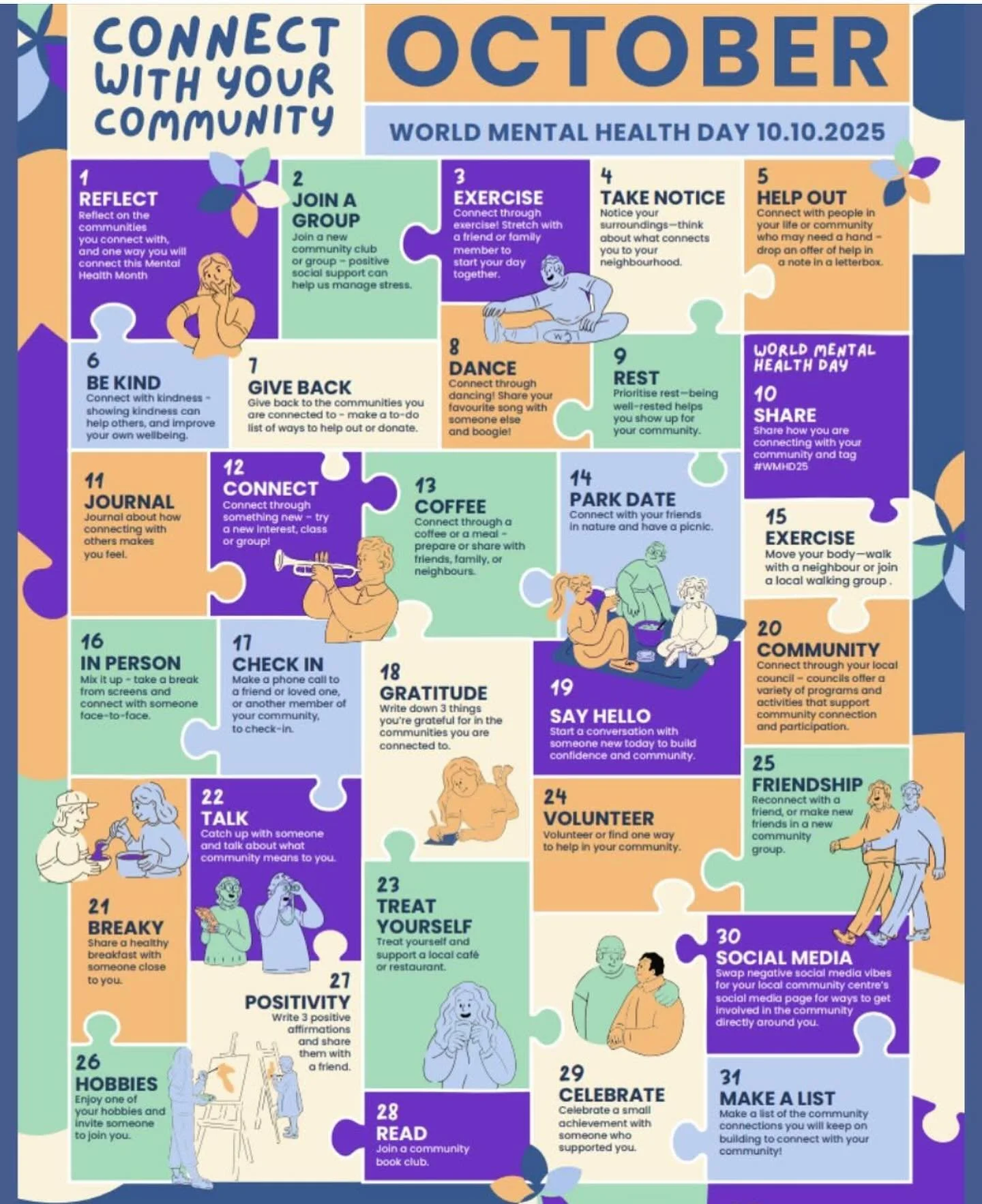 This October is Mental Health month. 

Small amounts of connection can make a big difference. 
R U Ok any Day!