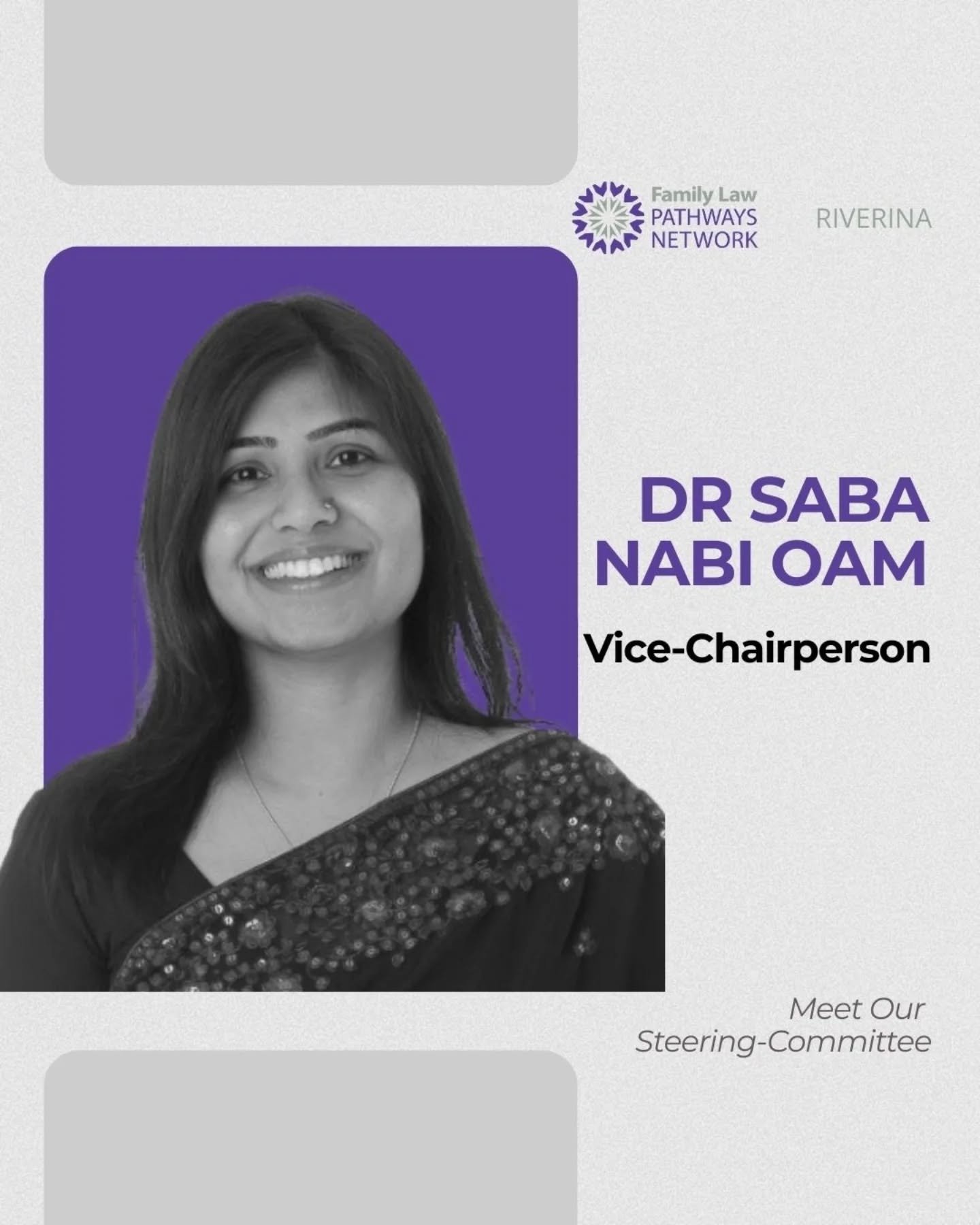 🌟&nbsp;Meet Our Vice-Chairperson: Dr Saba Nabi OAM&nbsp;🌟

&nbsp;
We are so happy to introduce you to Dr Saba Nabi OAM, our Vice-Chair Person of the Family Law Pathways Network Committee, and well-known community member in the Riverina.

Saba Nabi 