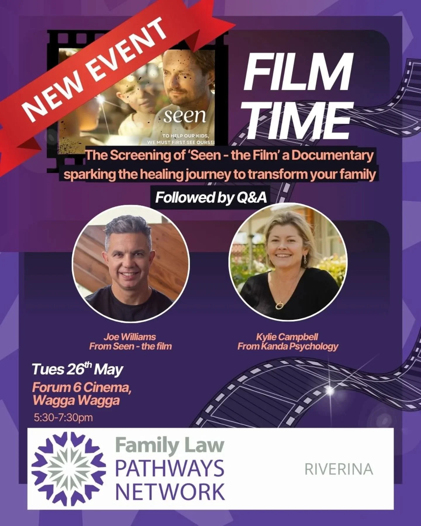 📽️🎬 Join us for a Screening of the Documentary SEEN - the Film at forum 6 Cinema, Wagga Wagga on Tuesday 26th May at 5:30pm. The screening will be followed by a Q&amp;A with a familiar face to the Riverina and Actor in the film, Joe Williams, and P