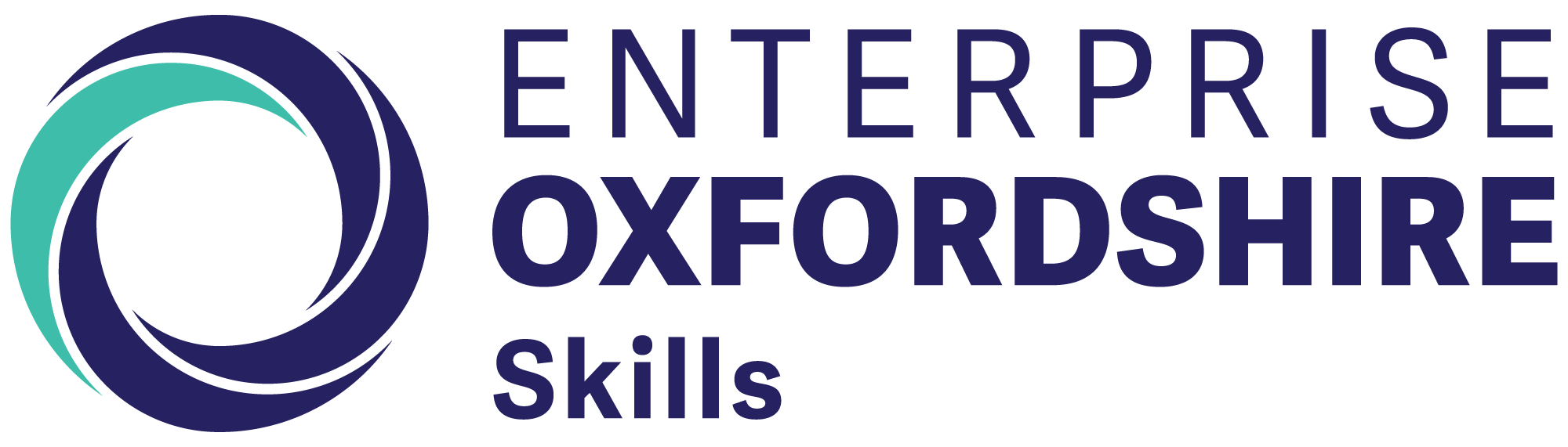 Enterprise Oxfordshire Skills logo with an abstract circular design in blue and teal colors.