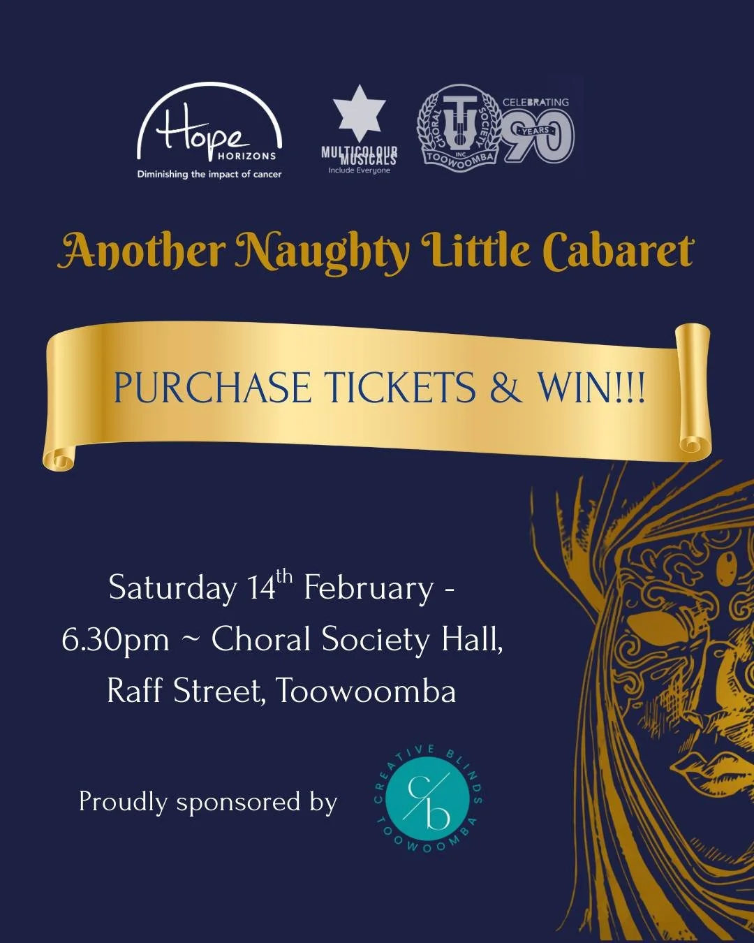 Purchase your tickets to our upcoming Another Naughty Little Cabaret fundraising event (happening on Valentine's Day) before 7pm this Wednesday, 21st January to go in the draw to win a bottle of wine and chocolates to enjoy at the show!

Don't miss o