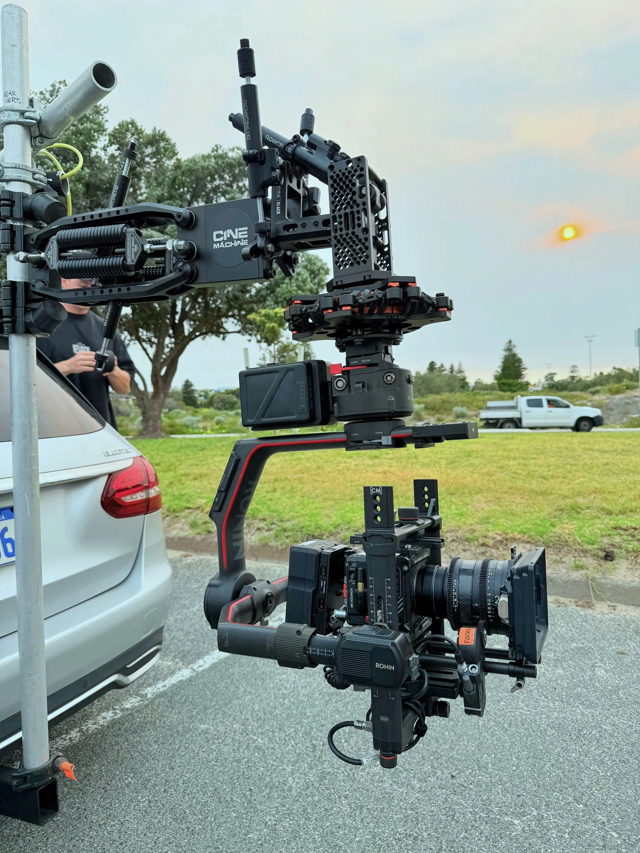 A Red Komodo attached to a DJI Ronin 2 Custom car rig setup in Perth, Western Australia