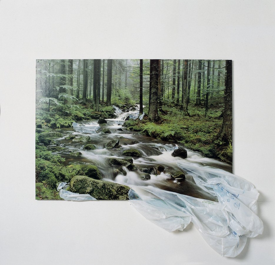 "Sguardo ecologico", 2004,
applicazioni in plastica su foto, 