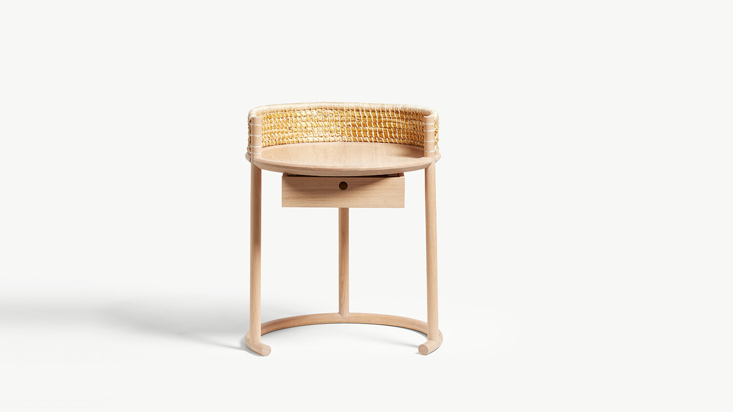 side table made with woven straw
