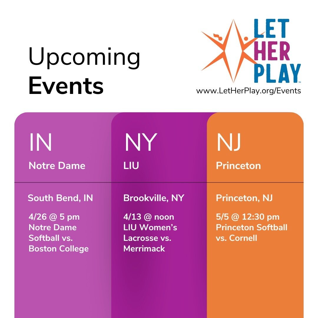 We're looking forward to our upcoming events with @notredamesoftball , @liuwlax &amp; @putigersoftball in April &amp; May!

All events are free of charge and are aimed at furthering our mission of enrolling more girls in sports.

Registration will op