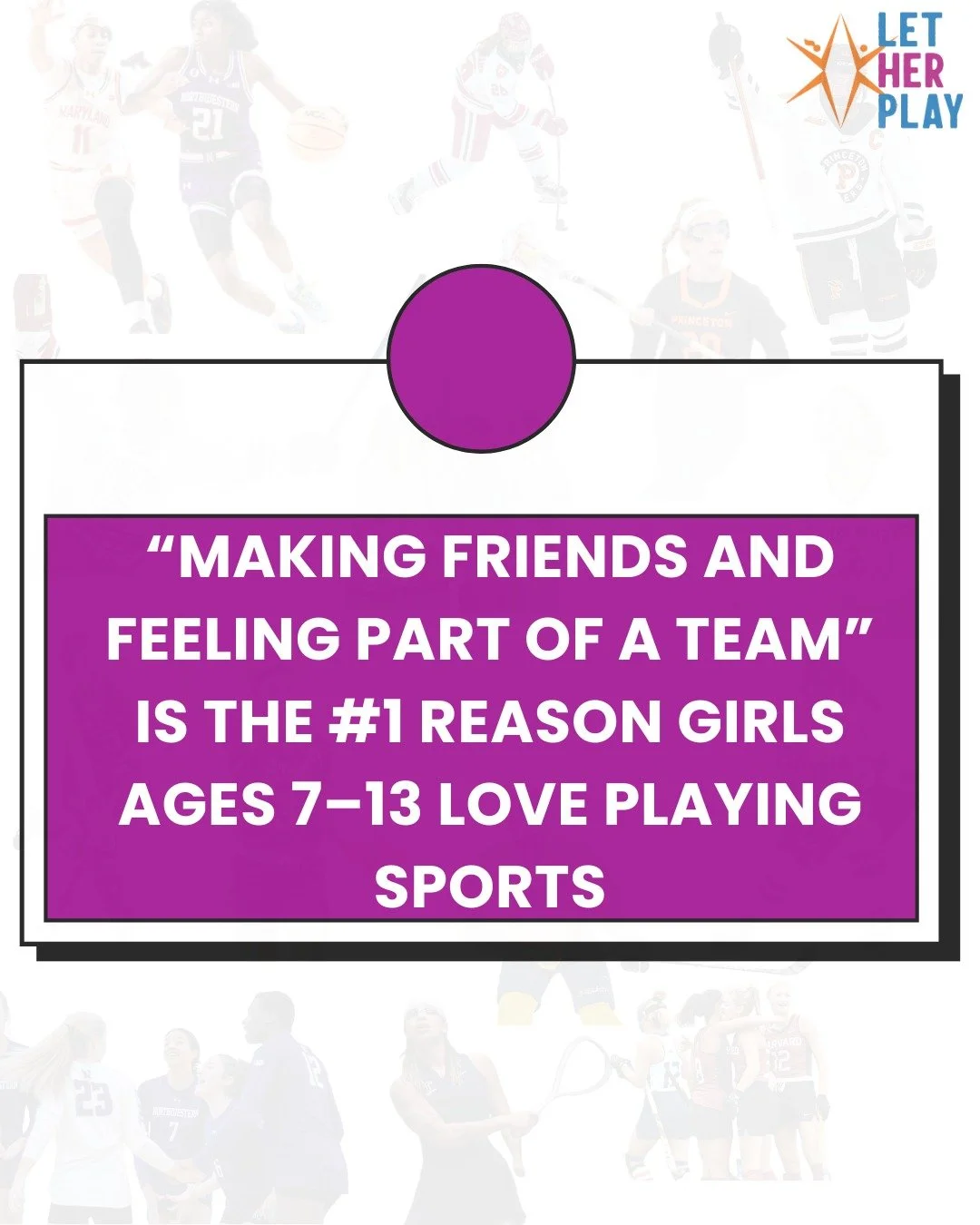 The reason girls play goes far beyond the game. A national survey by the Women&rsquo;s Sports Foundation found that &lsquo;making friends and feeling part of a team&rsquo; is the top reason girls ages 7&ndash;13 love playing sports. 
#SaturdayStats #
