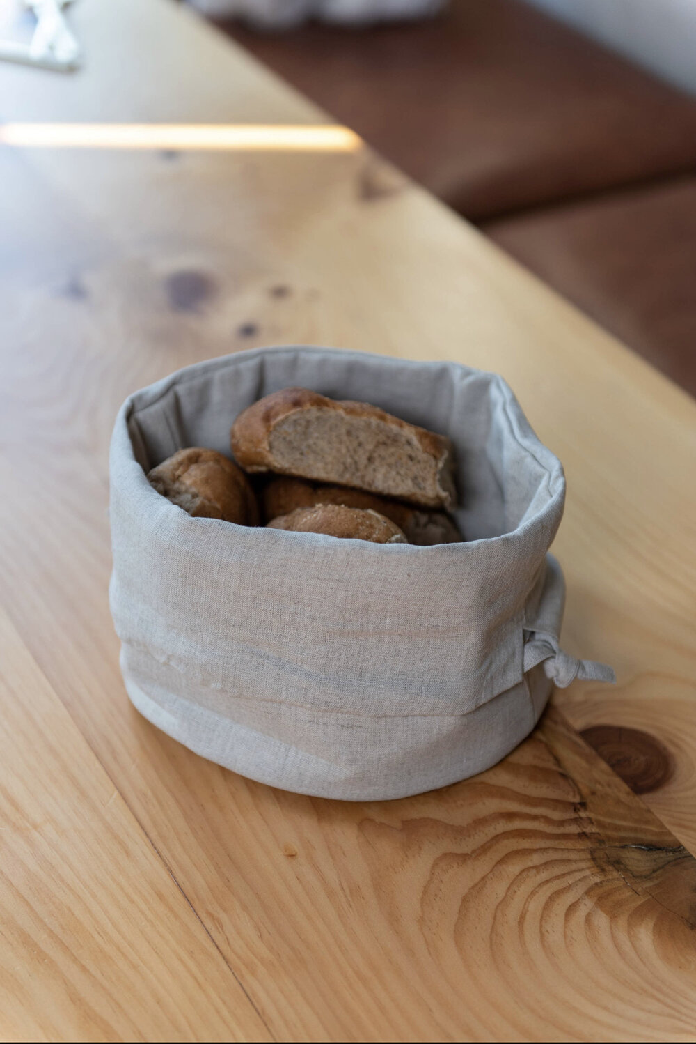 French Linen Bread Basket, White Stripe — etúHOME