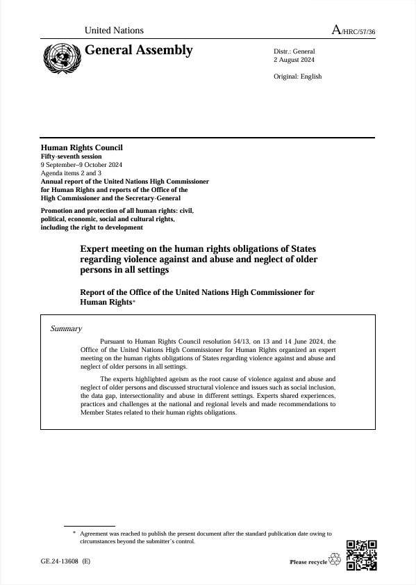 human rights obligations regarding violence against and abuse and neglect of older persons