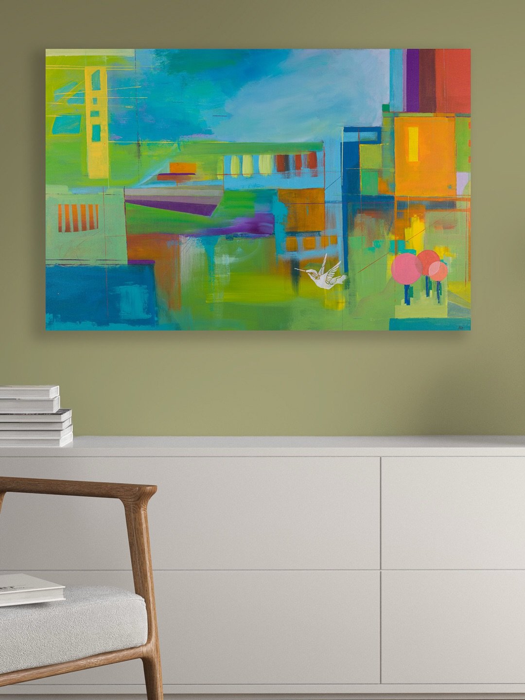 NEW ON MY WEBSITE 🎨 &ldquo;A Day In The Life&rdquo;. When I look at this painting, I feel like I&rsquo;m walking around one of those cities that have the sweet combination of urban and nature where you can stop and rest on a bench to take a breath, 