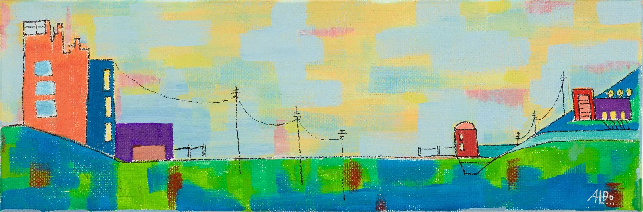 One of a series of 12" x 4" landscape paintings inspired while traveling through Sonoma, Napa and San Joaquin Valleys.