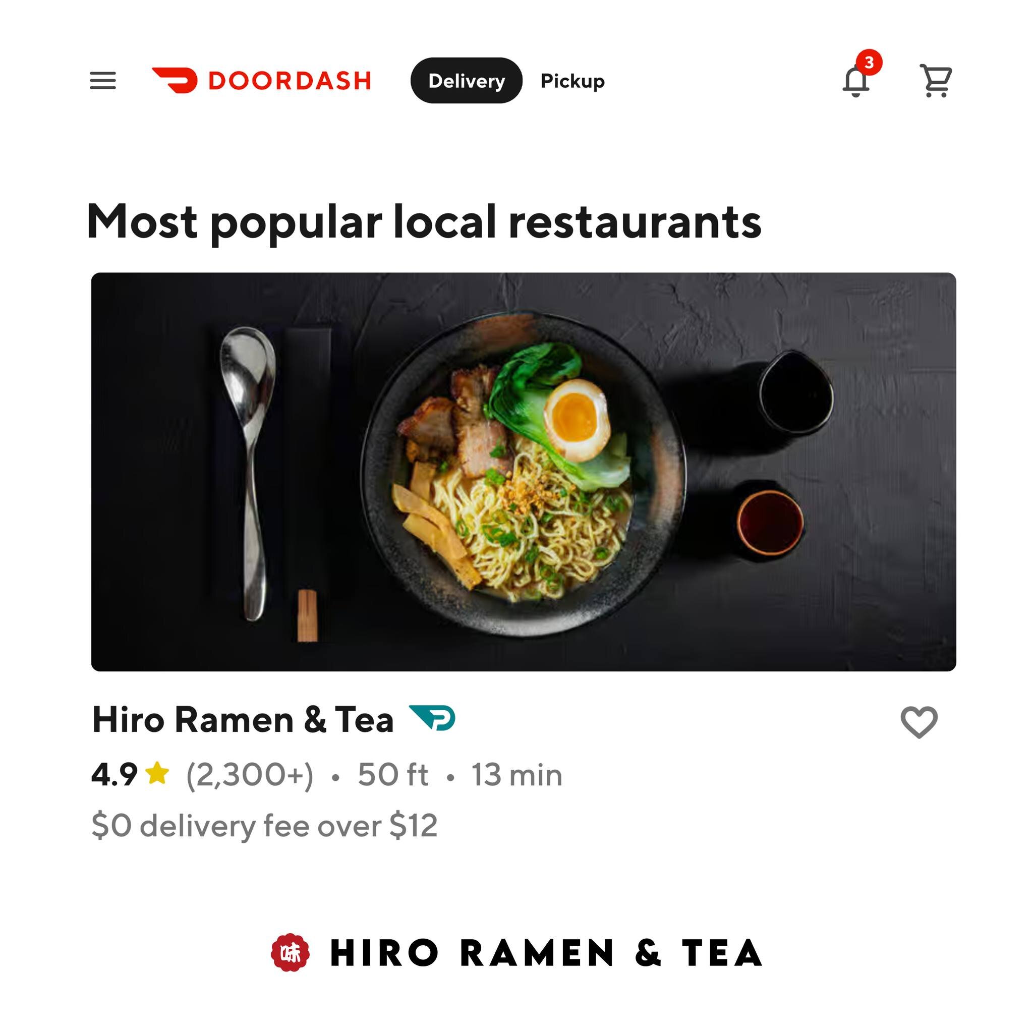 Whether it's dine in or carry out! We've got you covered here at Hiro Ramen &amp; Tea! Thank you all for making us a Most Popular Local Restaurant on Doordash! We appreciate all of the support you've given us!

#columbusohio #asseenincolumbus #ramen 