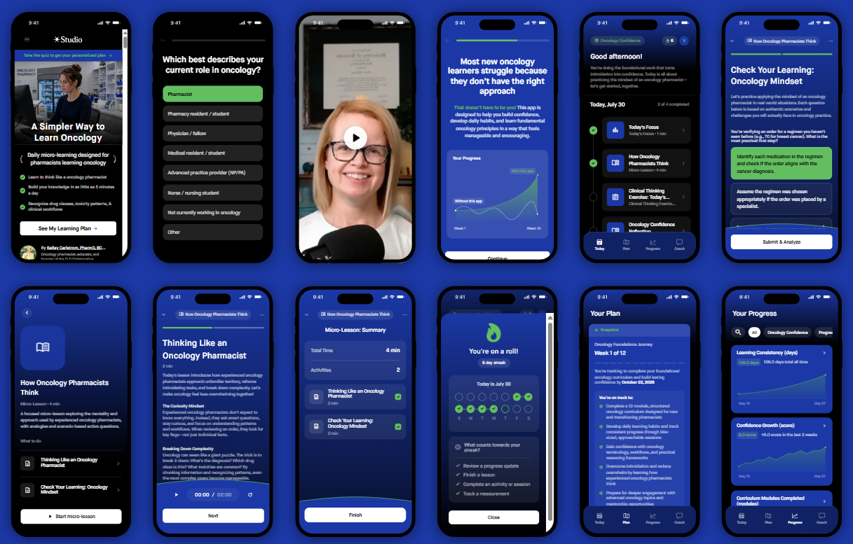 Preview screens from the Oncology Confidence app