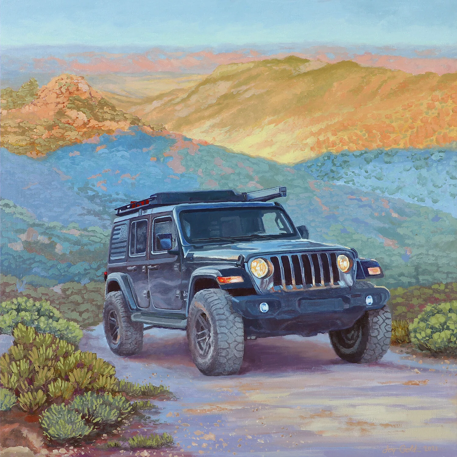 Jeep, 22x22 inches, Oil on Wood Panel, $1700