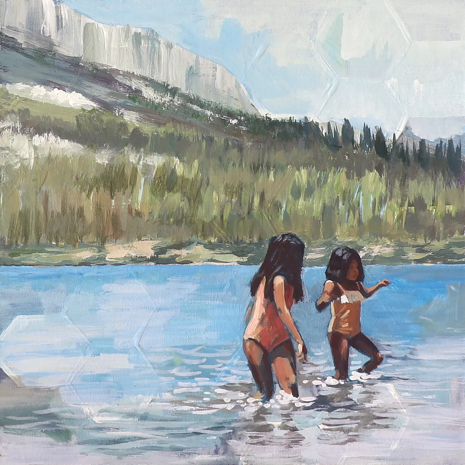 Mammoth Lake Play, 8x8 inches, Acrylic on Matboard, $115