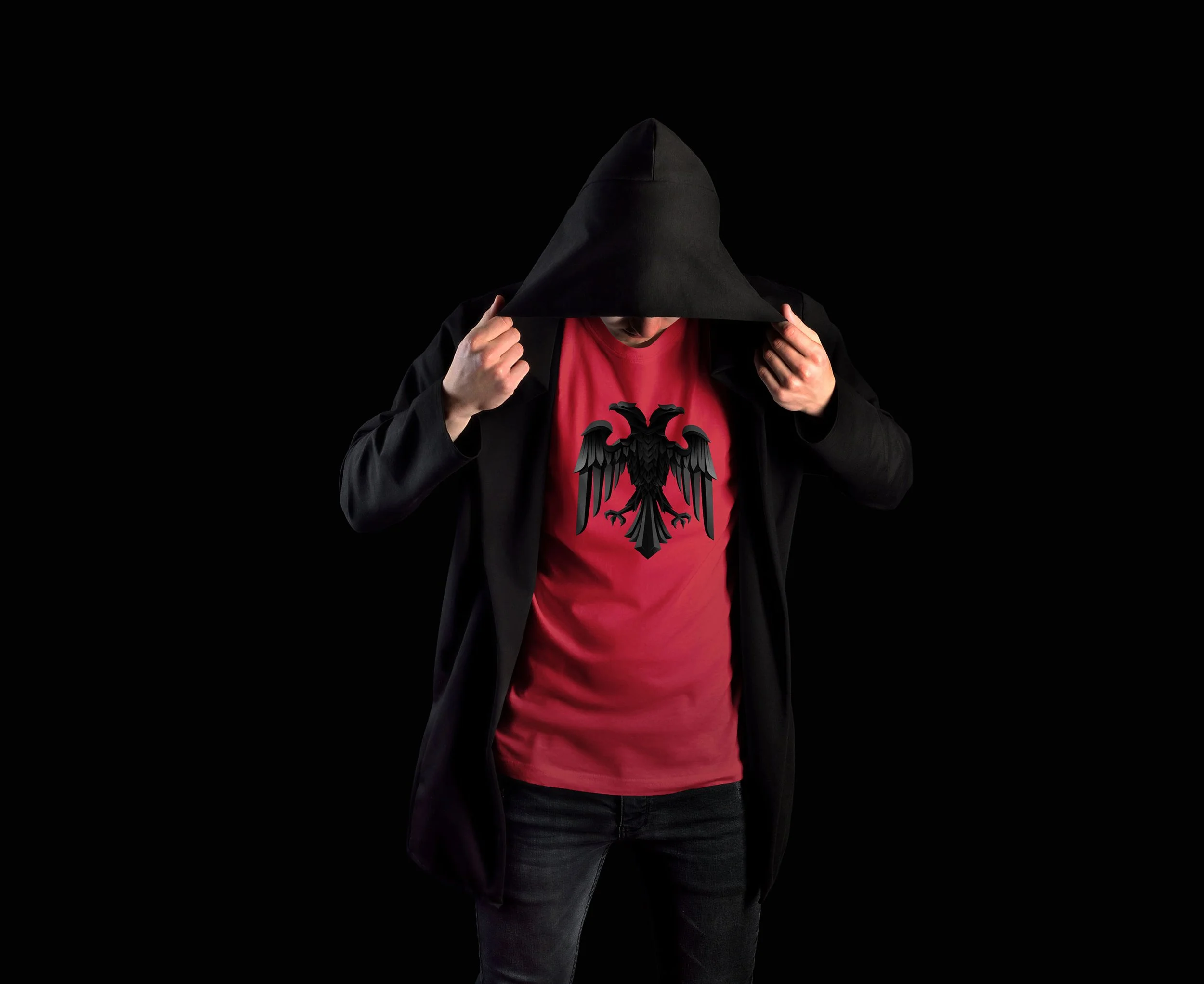 Eagle illustration on hoddie red background by blerus studio