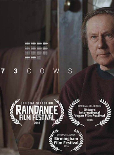 Fil  poster for 73 Cows with old white man and two film festival awards logos