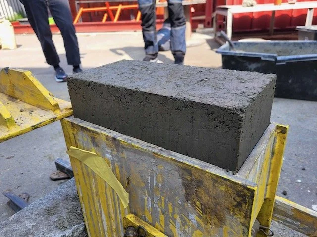 Compressed Earth Block made during workshop seminar on research project ReCirculate investigating using locally excavated left over earth masses from road construction to produce building blocks - Johan Jönsson