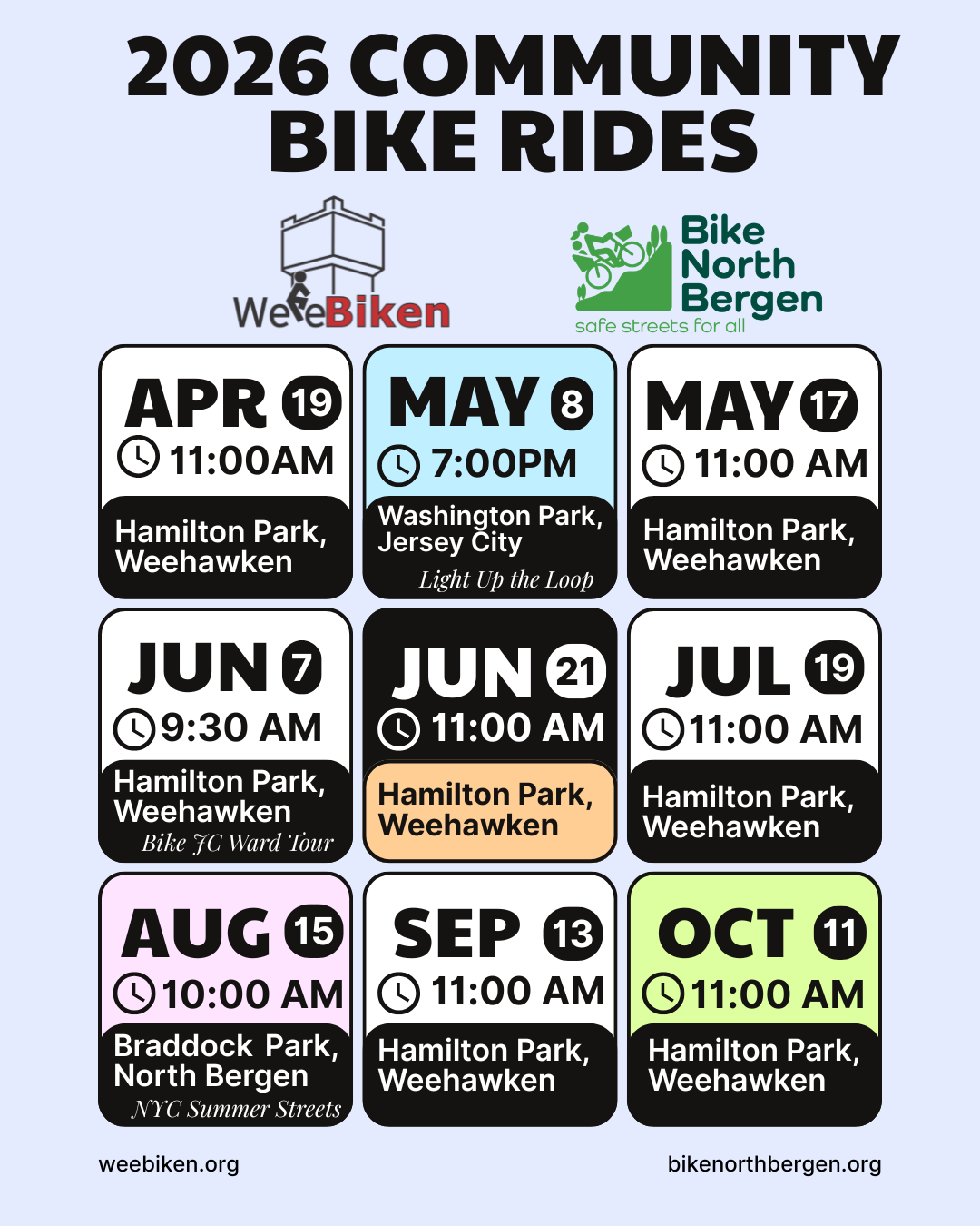 graphic of 2026 community bike rides dates in north hudson