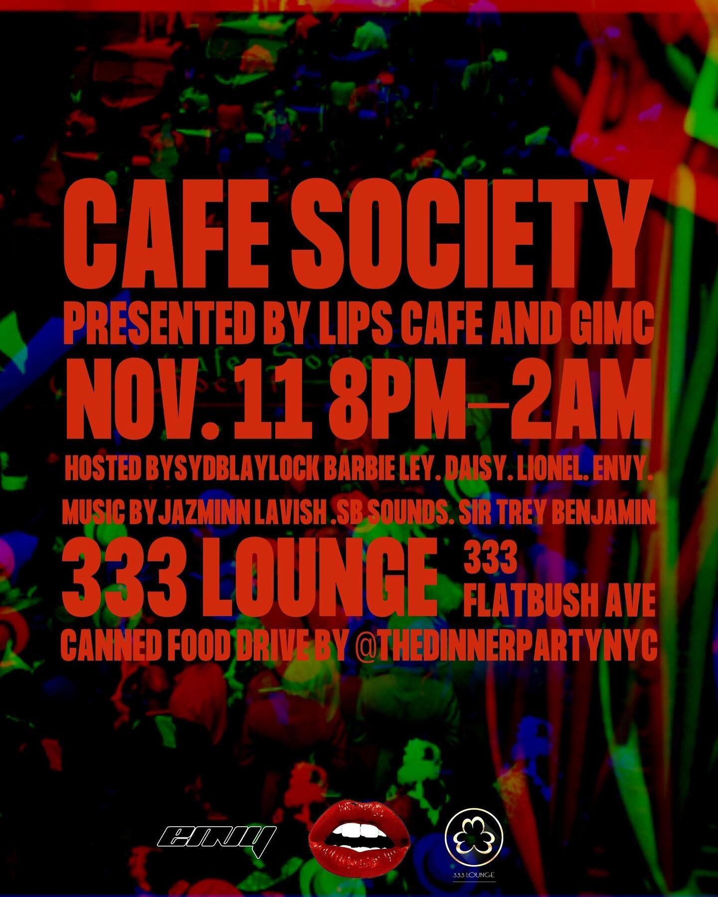 Cafe Society is back this month to party with a purpose!
Meet us this Friday at @333.lounge for a line up of great music, hosts and drinks. The event also doubles as a canned food drive by way of @thedinnerpartynyc! It&rsquo;s giving season some come
