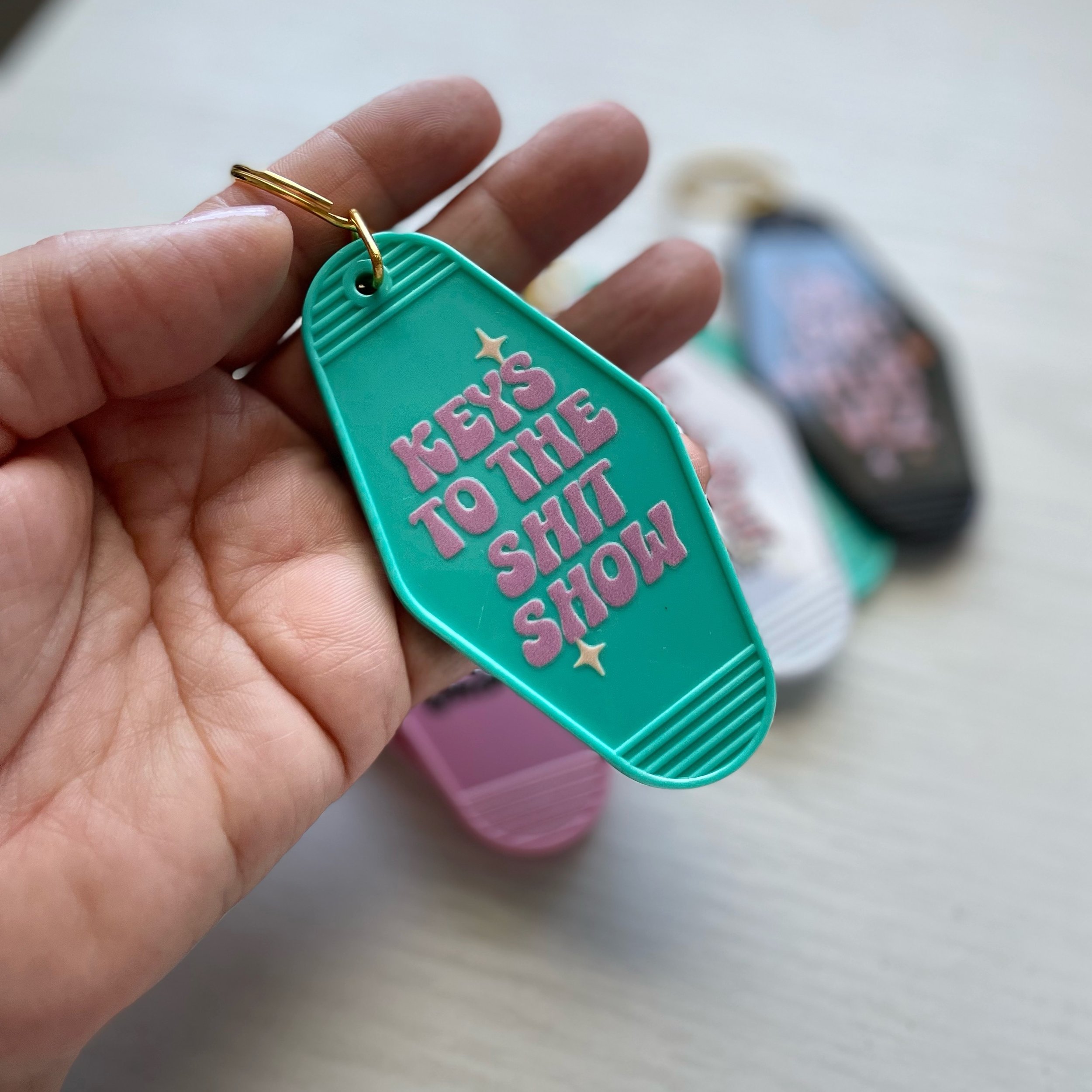 ✨Keys To The Shit Show✨. My current mood after school pick up! If you have kids or deal with craziness at work then you already know and you definitely need this keychain! 🙃 

Happy Friday! 

All of our keychains are $6. These make great gifts! 😉 
