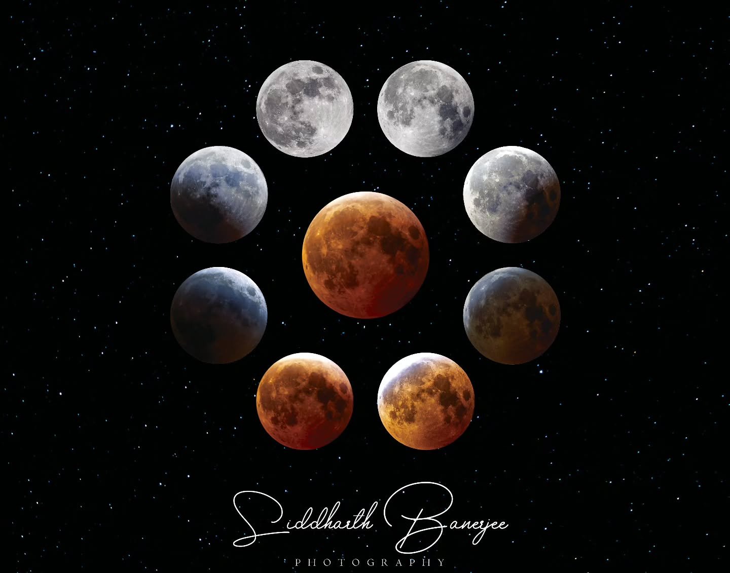 A composite photo showing the progression of a total lunar eclipse from earlier this year. Today seemed the best time to post it since the other side of the world witnessed this yesterday night. Had a lot of fun photographing my first ever total luna