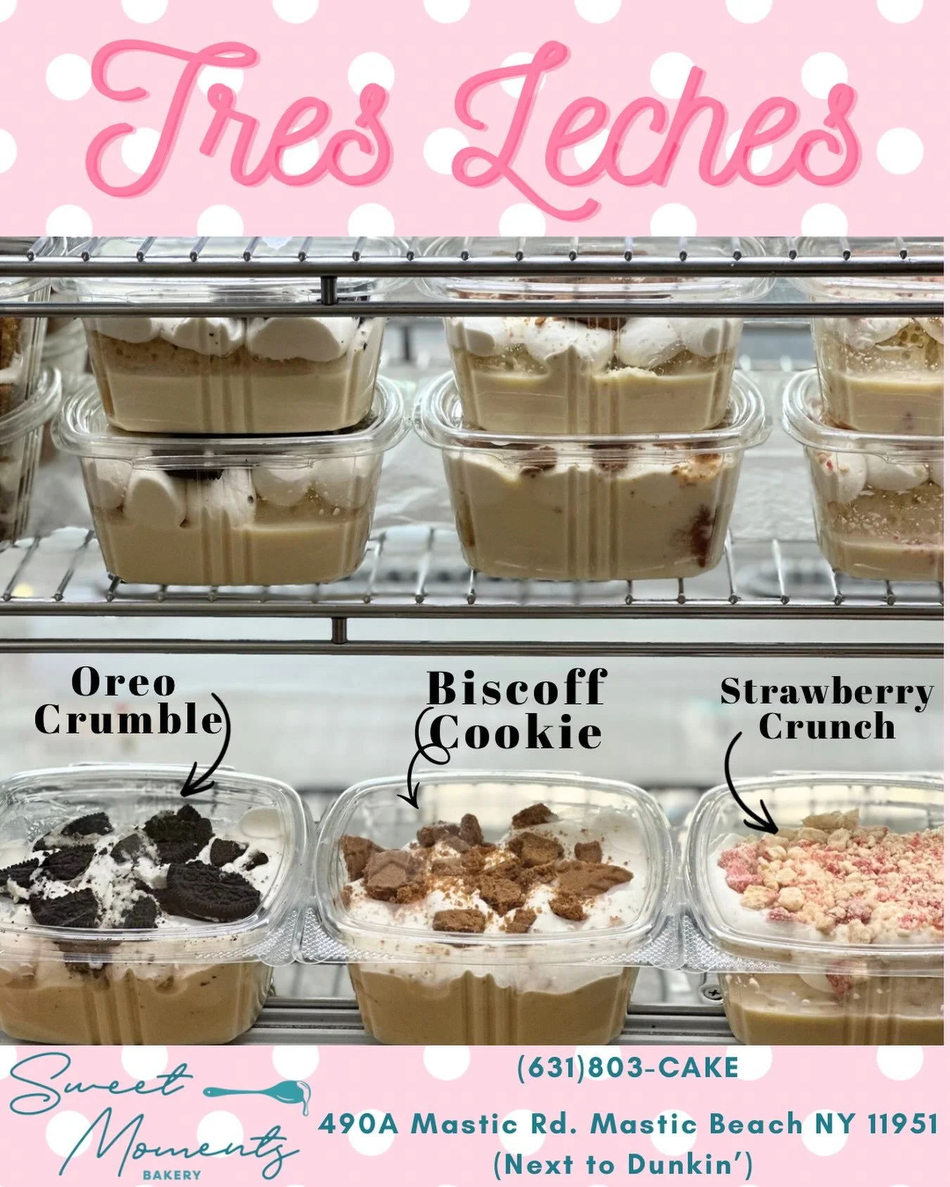 Stop in today to try our fun flavored
Tres Leches!! 

490A Mastic Rd. Mastic Beach NY 11951
(Next to Dunkin&rsquo;) 

631-803-CAKE

#longislandbakery #longislandbakers #longisland #sweetmomentsbakery